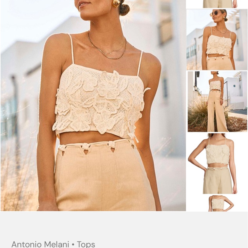 ANTONIO MELANI Tan Embellished Crop Camisole Sleeveless Top